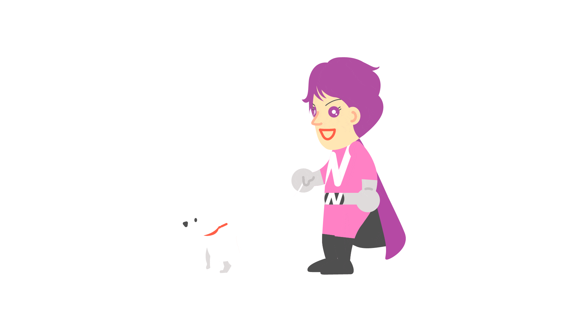 犬の散歩をしているキャラクター